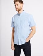 Marks & Spencer Easy To Iron Pure Cotton Shirt With Pocket Blue