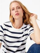 Marks & Spencer Pure Cotton Striped Short Sleeve Top Navy Mix