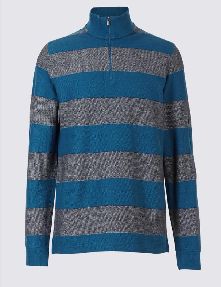 Marks & Spencer Pure Cotton Striped Top Turquoise Mix