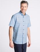 Marks & Spencer 2in Longer Pure Cotton Checked Shirt With Pocket Chambray