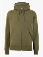 Marks & Spencer Cotton Zip Through Hoodie Khaki