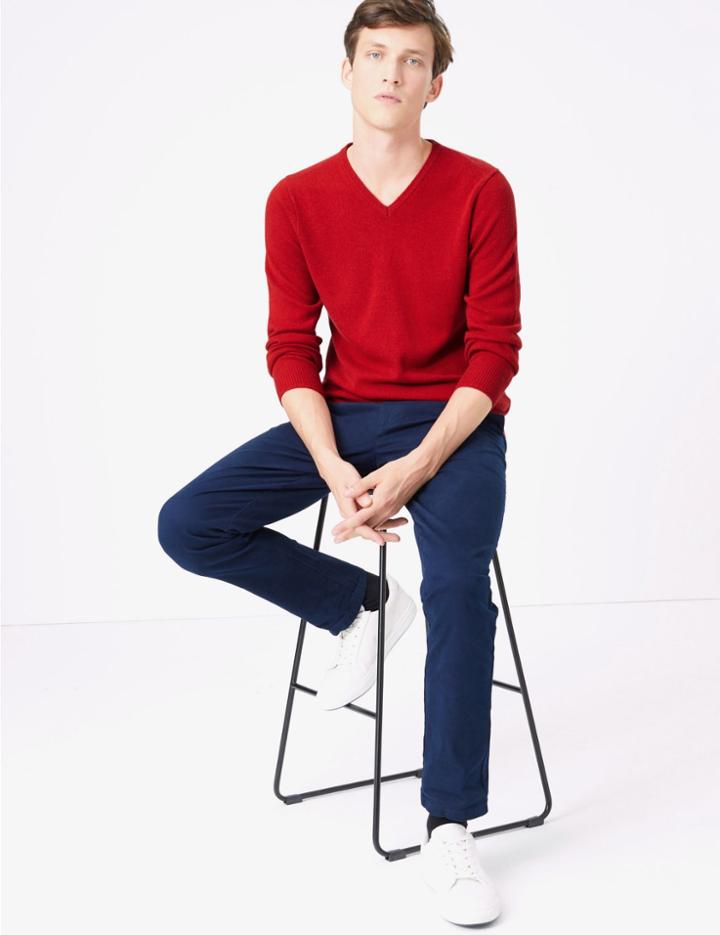 Marks & Spencer Pure Extra Fine Lambswool V-neck Jumper Red