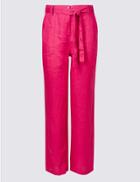 Marks & Spencer Plus Pure Linen Wide Leg Trousers Berry