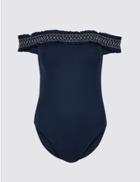 Marks & Spencer Secret Slimming&trade; Stitched Bardot Swimsuit Blue Mix
