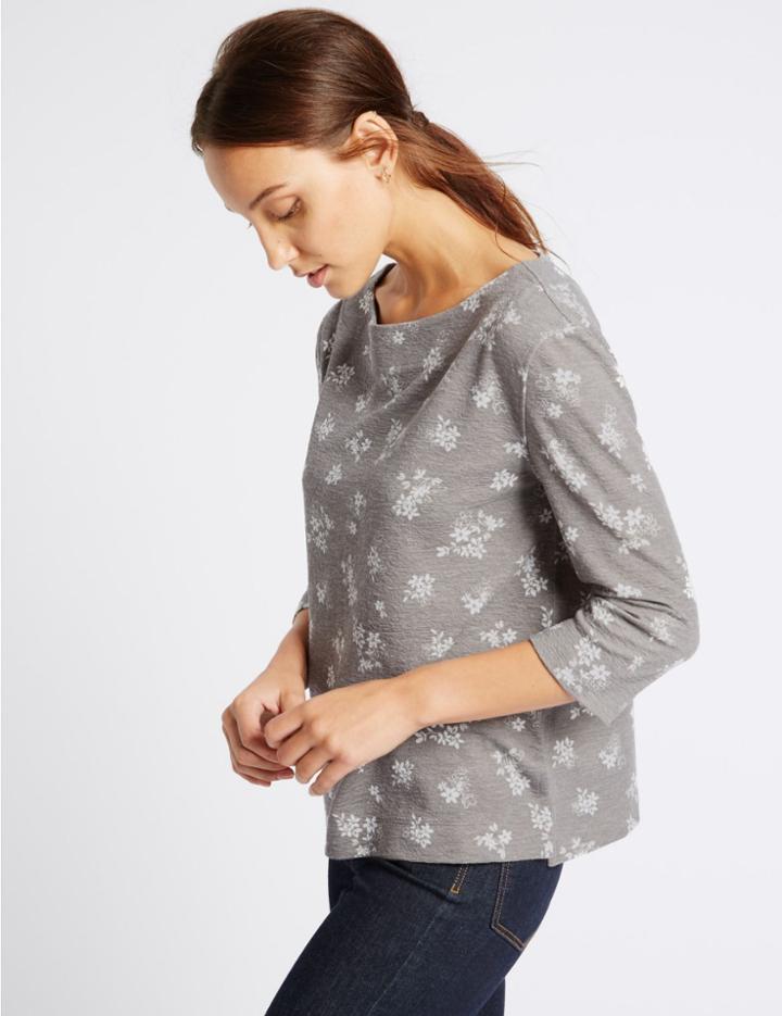 Marks & Spencer Floral Print 3/4 Sleeve Sweatshirt Grey Mix