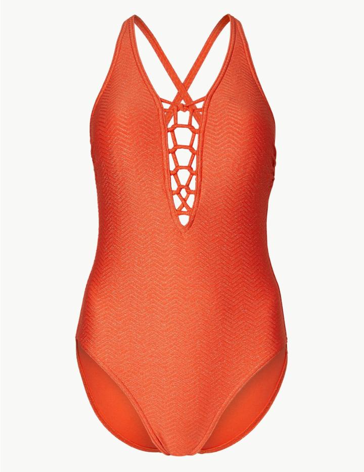 Marks & Spencer Secret Slimming&trade; Sparkle Padded Plunge Swimsuit Orange