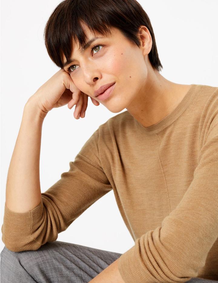Marks & Spencer Merino Wool Longline Jumper Camel
