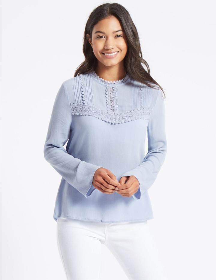 Marks & Spencer Lace Pintuck Round Neck Long Sleeve Blouse Blue