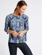 Marks & Spencer Floral Print 3/4 Sleeve Sweatshirt Blue Mix