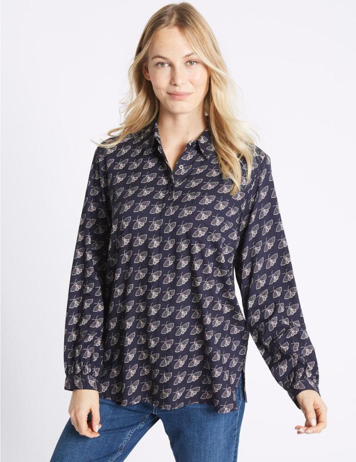 Marks & Spencer Butterfly Print Long Sleeve Shirt Navy Mix