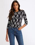 Marks & Spencer Geometric Print Round Neck Cardigan Navy Mix