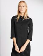 Marks & Spencer Cotton Rich 3/4 Sleeve Shirt Black