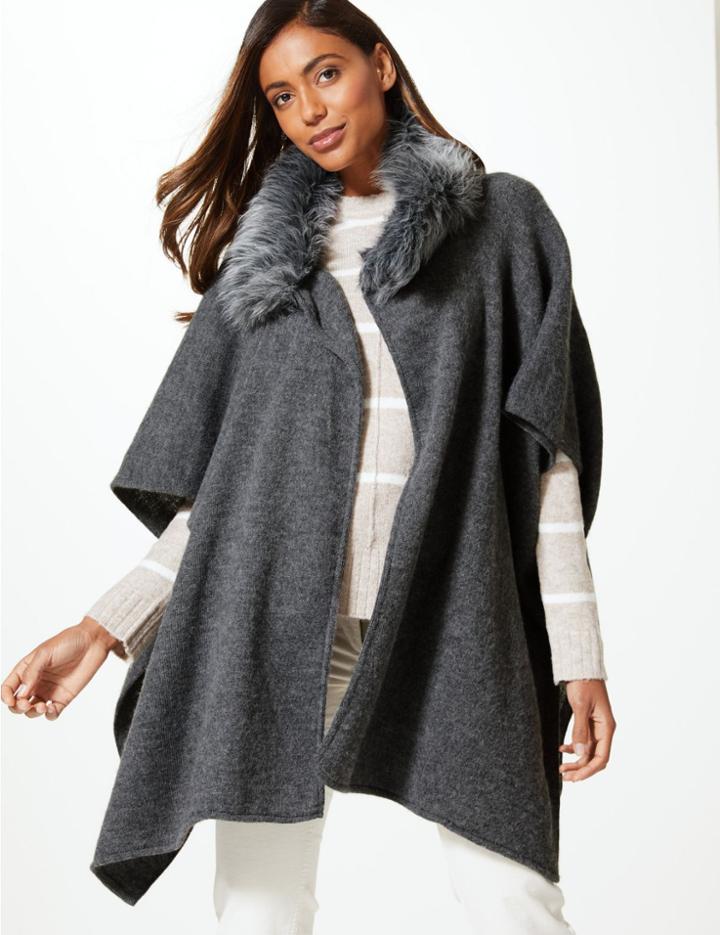 Marks & Spencer Faux Fur Collar Wrap Charcoal