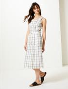 Marks & Spencer Pure Linen Checked Relaxed Midi Dress Ivory Mix