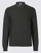 Marks & Spencer Pure Cotton Textured Mock Shirt Jumper Charcoal