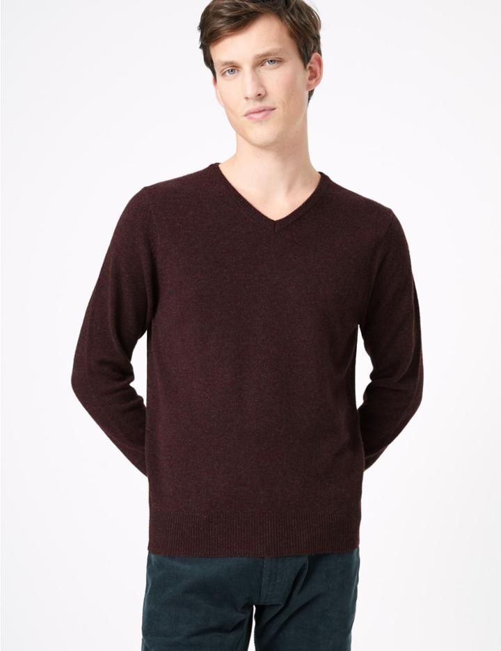 Marks & Spencer Pure Extra Fine Lambswool V-neck Jumper Berry