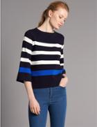 Marks & Spencer Striped Round Neck 3/4 Sleeve Jumper Navy Mix