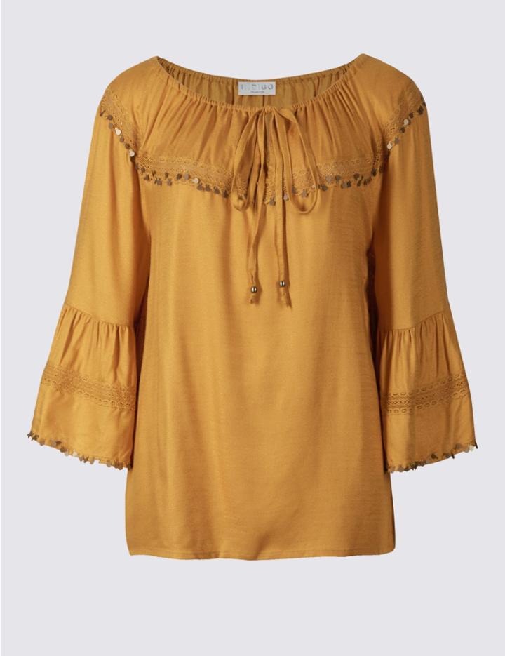 Marks & Spencer Coin Embellished Flared Sleeve Blouse Ochre