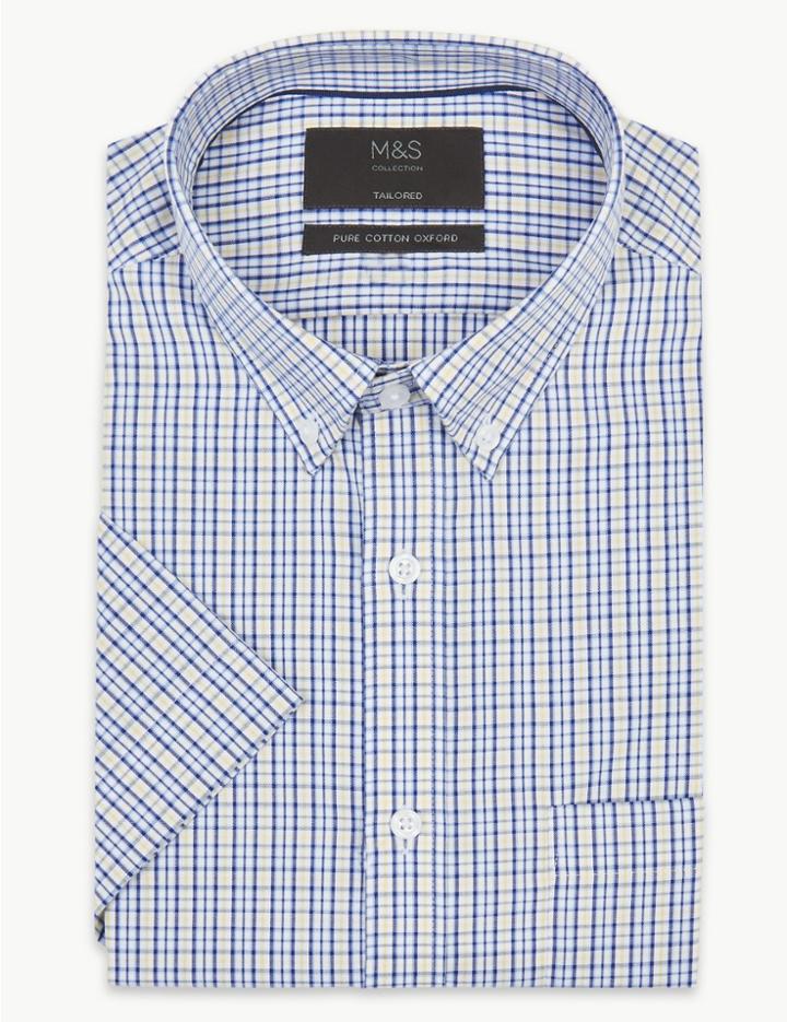 Marks & Spencer Pure Cotton Tailored Fit Oxford Shirt Yellow Mix