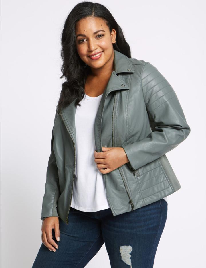 Marks & Spencer Curve Faux Leather Biker Jacket Sage