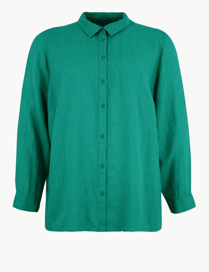 Marks & Spencer Curve Pure Linen Shirt Lagoon