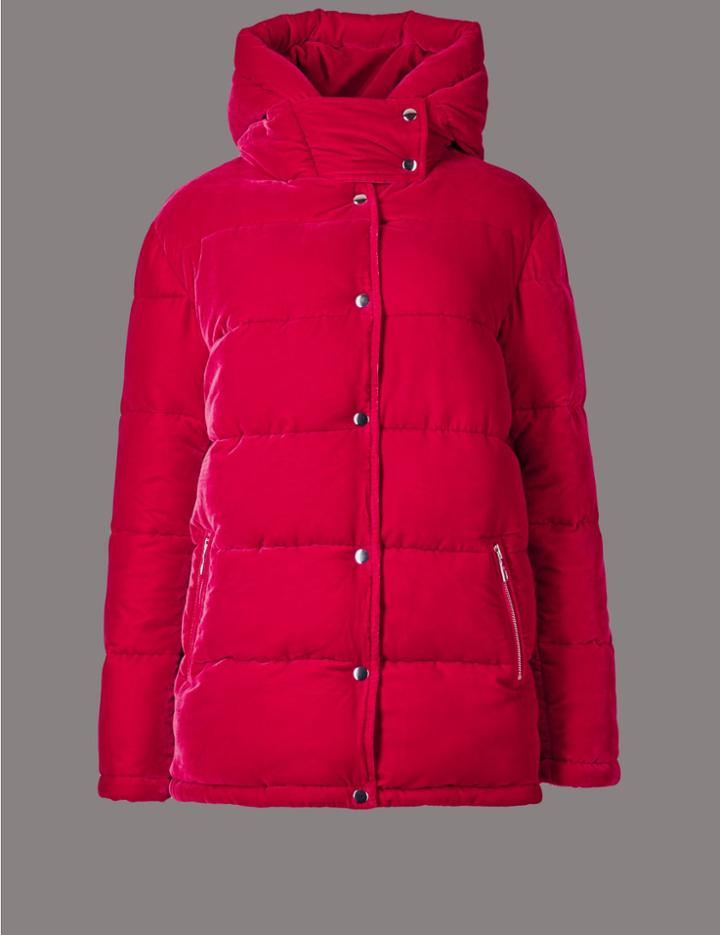 Marks & Spencer Velvet Padded Jacket With Stormwear&trade; Dark Red
