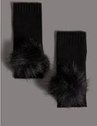 Marks & Spencer Pure Cashmere Pom Pom Hand Warmer Gloves Black