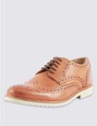 Marks & Spencer Leather Contrast Sole Brogue Shoes Tan