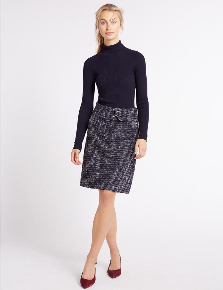 Marks & Spencer Textured Buckle A-line Mini Skirt Navy Mix