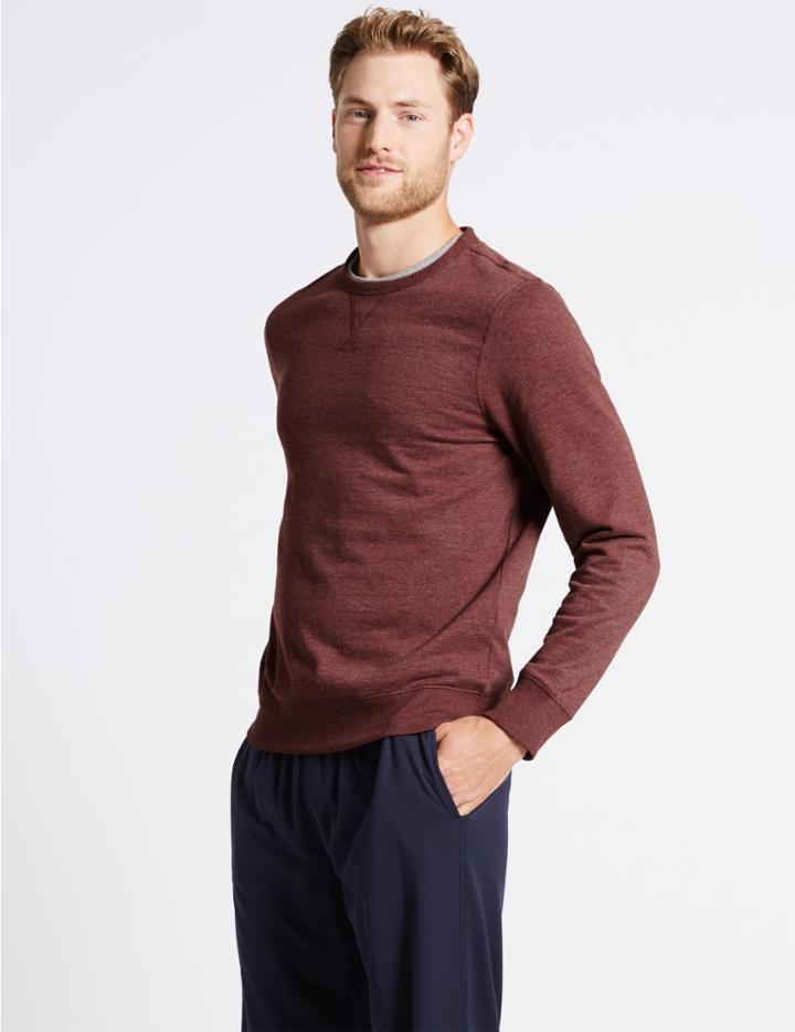 Marks & Spencer Cotton Rich Crew Neck Regular Fit Sweat Rust Mix