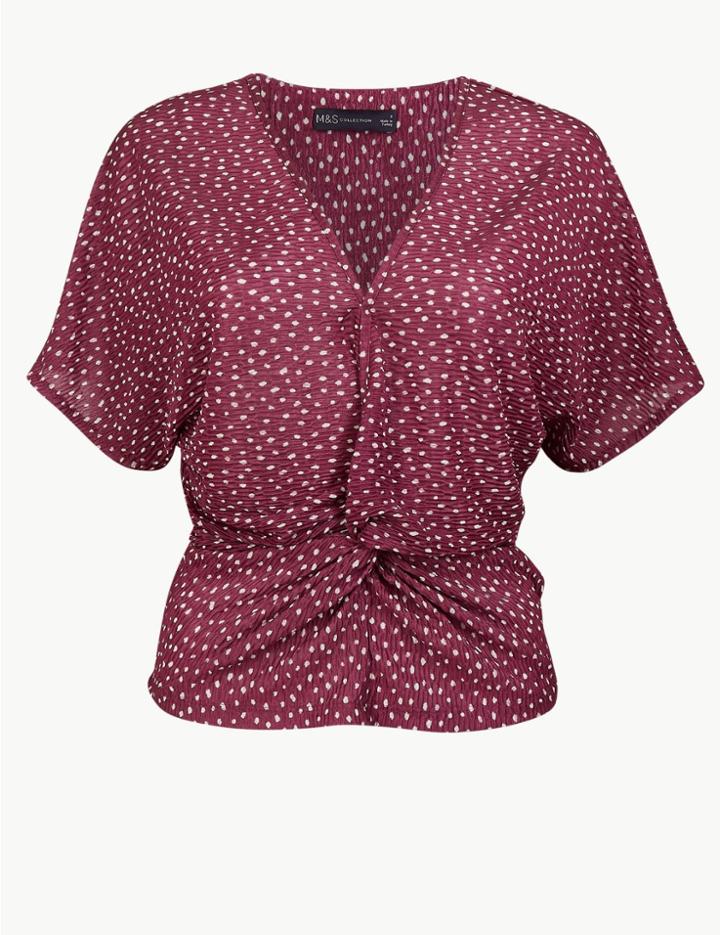 Marks & Spencer Polka Dot Twist Front Regular Fit Blouse Lilac Mix