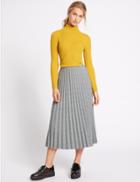 Marks & Spencer Checked Pleated Midi Skirt Grey Mix