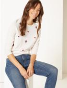 Marks & Spencer Embroidered Robins Christmas Jumper Oatmeal Mix