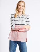 Marks & Spencer Pure Cotton Striped Colour Block Shirt Pink Mix