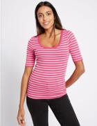 Marks & Spencer Pure Cotton Striped Half Sleeve T-shirt Orange Mix