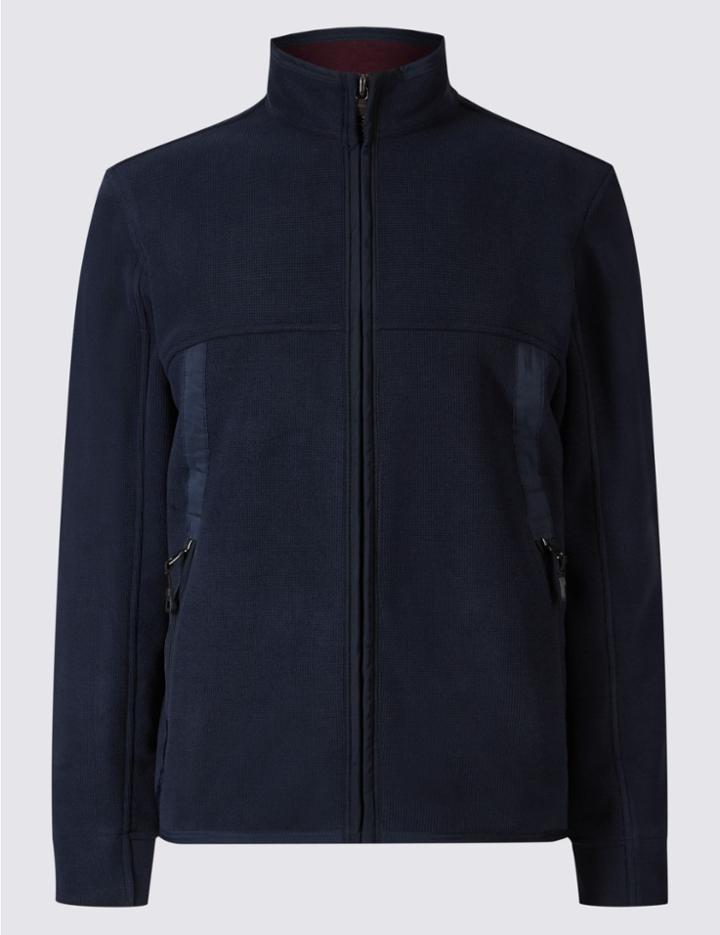 Marks & Spencer Textured Zipped Through Fleece Top Navy