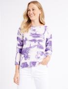 Marks & Spencer Printed Round Neck Raglan 3/4 Sleeve Top Ivory Mix