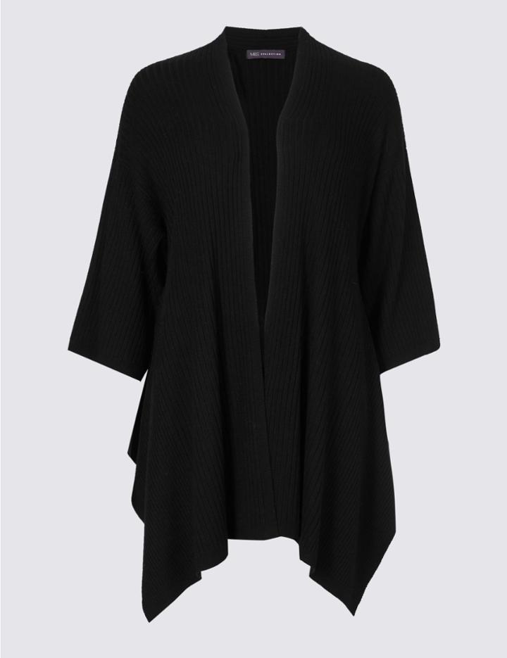 Marks & Spencer Ribbed Asymmetric &frac34; Sleeve Cardigan Black