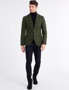 Marks & Spencer Pure Wool Checked Tailored Fit Jacket Green