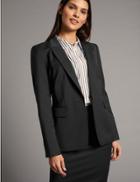 Marks & Spencer Wool Blend Longline Single Breasted Blazer Black