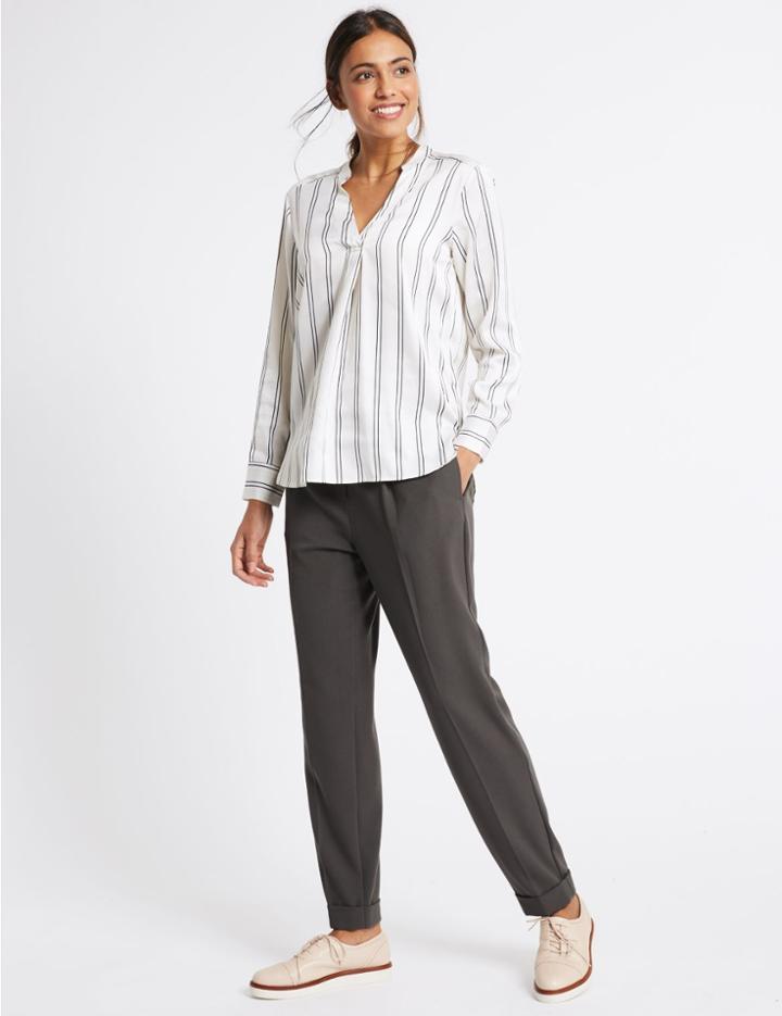 Marks & Spencer Drawstring Pleated Tapered Leg Trousers Charcoal