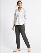 Marks & Spencer Drawstring Pleated Tapered Leg Trousers Charcoal