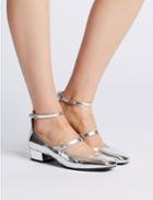 Marks & Spencer Block Heels Ankle Strap Court Shoes Silver