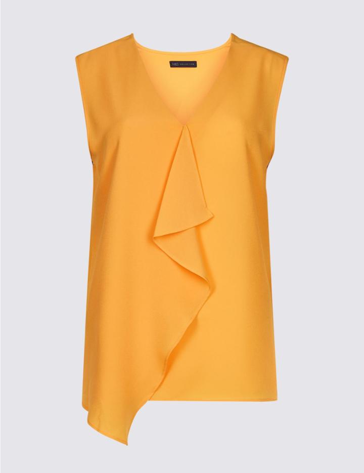 Marks & Spencer Ruffle Front V-neck Blouse Black