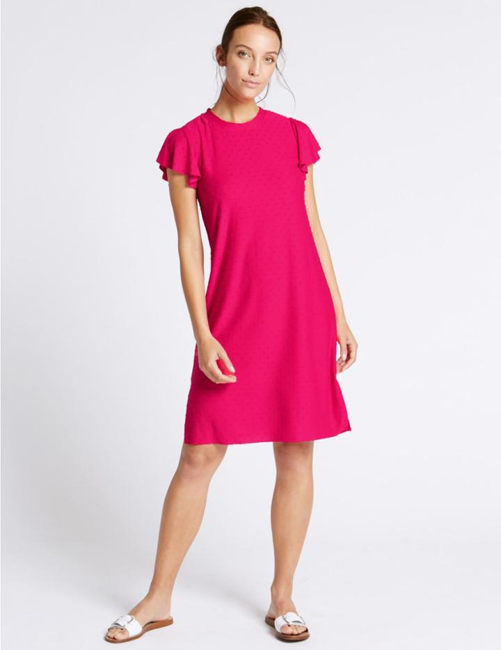 Marks & Spencer Jacquard Spot Skater Dress Pink