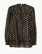 Marks & Spencer Polka Dot Long Sleeve Blouse Black