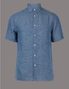Marks & Spencer Luxury Pure Linen Slim Fit Shirt Dark Blue