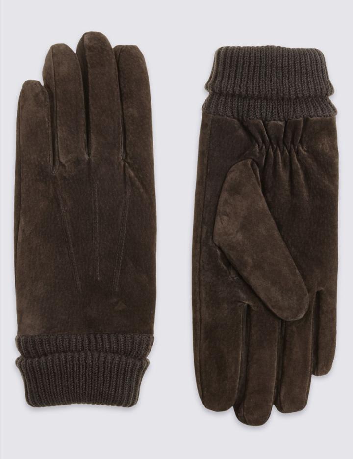 Marks & Spencer Suede Cuff Gloves With Thinsulate&trade; Brown