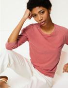 Marks & Spencer Pure Cotton 3/4 Sleeve T-shirt Coral