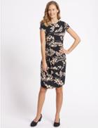Marks & Spencer Floral Print Short Sleeve Drape Dress Black Mix